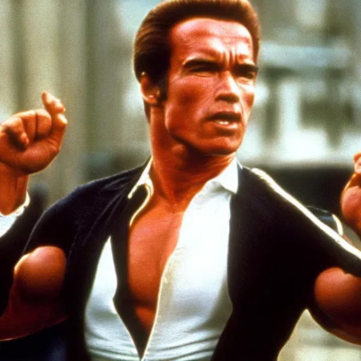 Prompt: arnold schwarzenegger as lee in enter the dragon