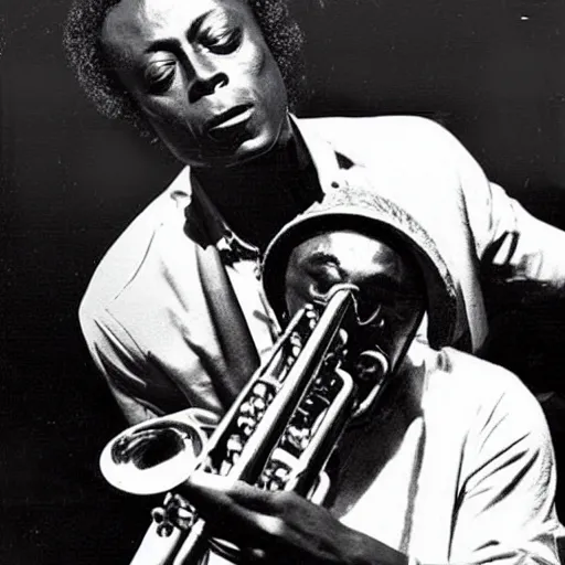 Prompt: Miles Davis playing with cool cats