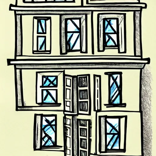 Image similar to a drawing of a house with a lot of windows, illustration by dr seuss, behance contest winner, whimsical