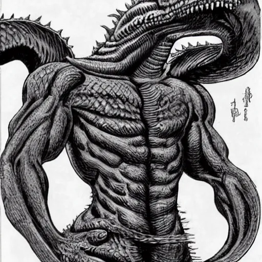 Image similar to a naga, serpent lower torso, kentaro miura art style