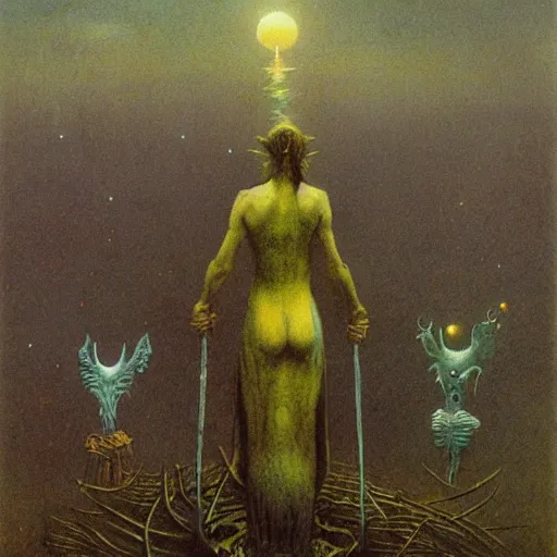 Prompt: The Fool Tarot card by Beksinski