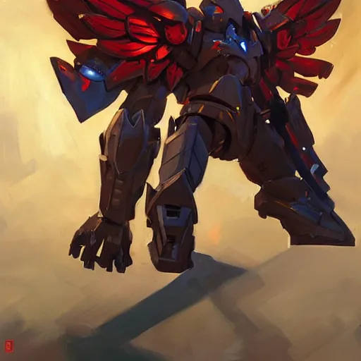 Image similar to greg manchess portrait painting of armored magnus the red with huge wings as overwatch character, medium shot, asymmetrical, profile picture, organic painting, sunny day, matte painting, bold shapes, hard edges, street art, trending on artstation, by huang guangjian and gil elvgren and sachin teng