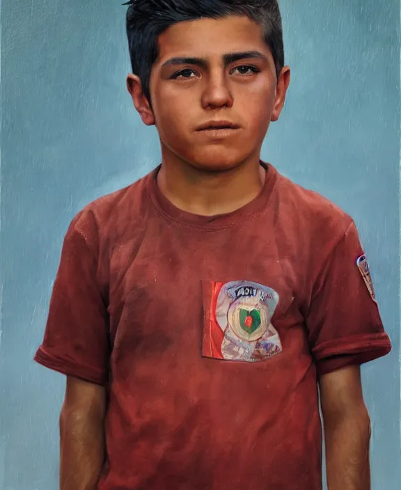 Image similar to heroic portrait of a mexican boy. art by denys tsiperko and bogdan rezunenko, hyperrealism