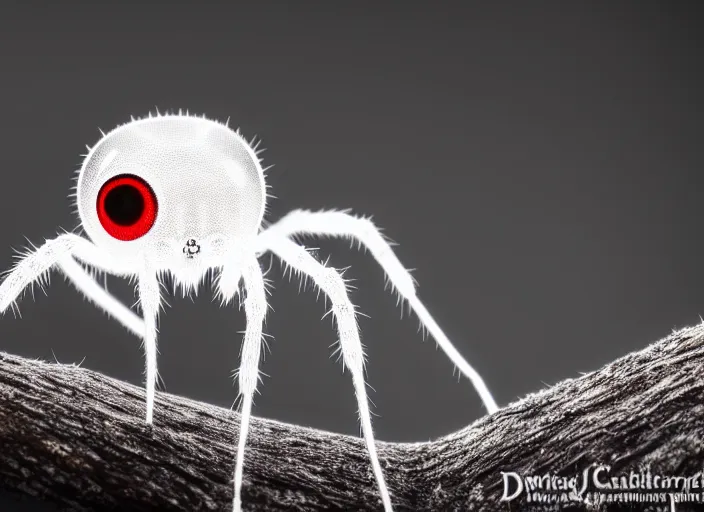 Image similar to ( white crystal - clear spider ) with ( huge red eyes ), in a ( foggy glowing forest ). highly detailed 8 k. intricate. lifelike. soft light. fantasy horror style. cinematic post - processing, dof.