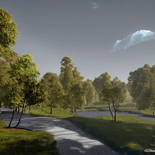 Image similar to majestic landscape, 8 k, lumion render