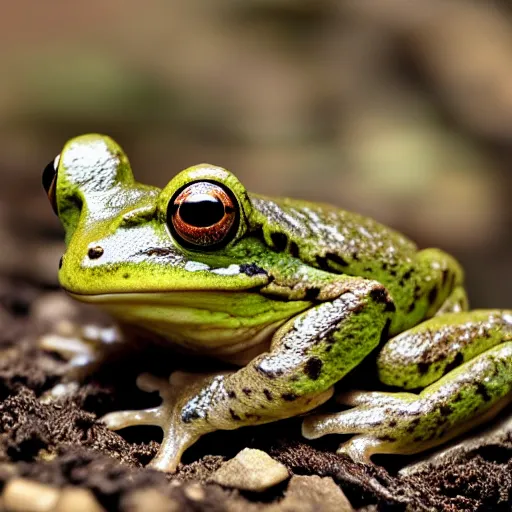Prompt: frog in dung, macro photography