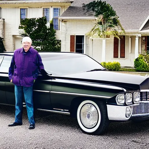 Image similar to a older man excited about his new cadillac