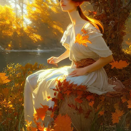 Image similar to ! dream summer becomes autumn, intricate, highly detailed, digital painting, artstation, concept art, smooth, sharp focus, illustration, unreal engine 5, 8 k, art by artgerm and greg rutkowski and alphonse mucha