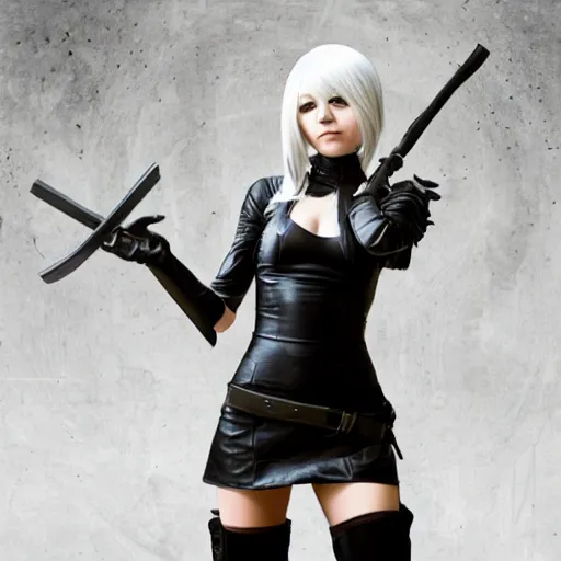 Prompt: a 2 from nier : automata in kiev, ukraine