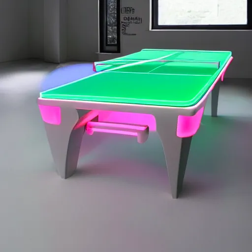 Image similar to A futuristic neon ping pong table.