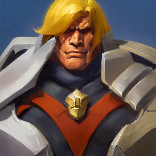 Image similar to greg manchess portrait painting of astonishing he - man the master of the universe as overwatch character, medium shot, asymmetrical, profile picture, organic painting, sunny day, matte painting, bold shapes, hard edges, street art, trending on artstation, by huang guangjian, gil elvgren, ruan jia, greg rutkowski, gaston bussiere