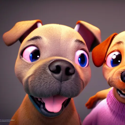 Prompt: cute dogs, 3 d render, illustrated, incredible details, highly detailed, colorful, photorealistic, disney pixar, octane render, iridescent, anime, 8 k