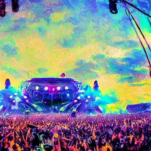 Image similar to impressionist painting of tomorrowland mainstage