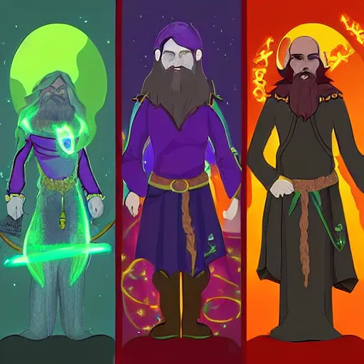 Image similar to dungeons and dragons, realistic,full body long hair goatee warlock with pet imp, magic aura, northern lights