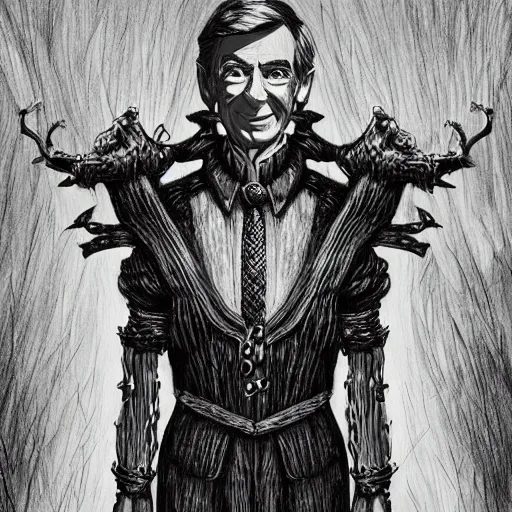 Prompt: mister rogers, dark fantasy art, detailed