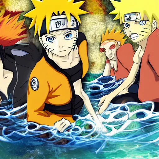 Prompt: Naruto drowning