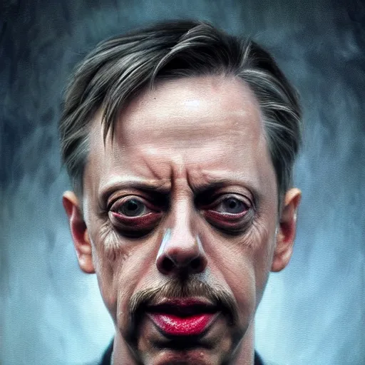 Image similar to hyperrealistic mixed media high resolution painting of a Steve Buscemi, stunning 3d render inspired art by István Sándorfi and Greg Rutkowski, perfect symmetry, dim volumetric lighting, 8k octane beautifully detailed render, post-processing, extremely hyper-detailed, intricate, epic composition, highly detailed attributes, highly detailed atmosphere, cinematic lighting, masterpiece, trending on artstation, very very detailed, masterpiece, stunning, flawless structure, lifelike texture, perfection,