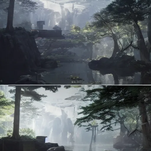 Image similar to japan, 8 k uhd, unreal engine, reflected chrome, octane render in the artstyle of greg rutkowski