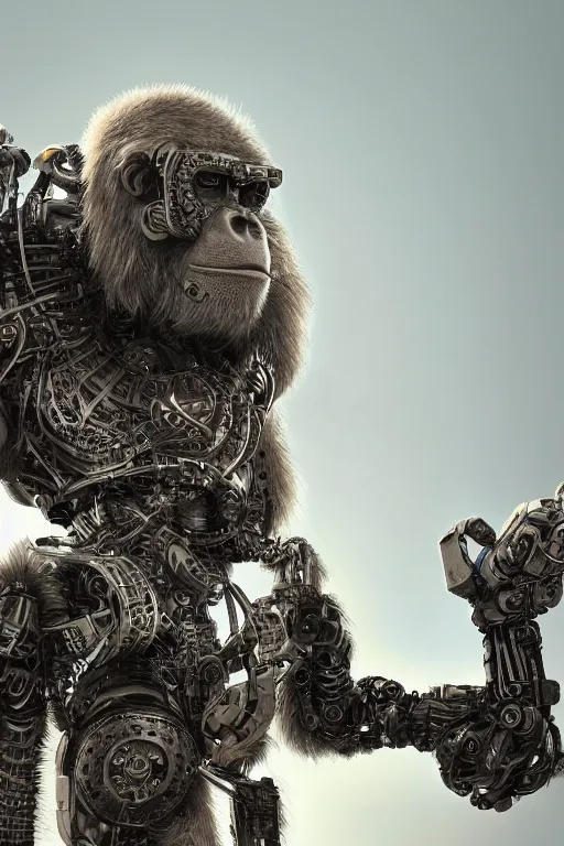 Image similar to robot ape, ultra realistic, concept art, intricate details, highly detailed, photorealistic, octane render, 8 k