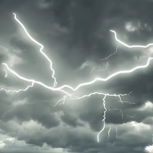 Image similar to roiling clouds with bolts of lightning, hyperrealistic, volumetric lighting, award winning