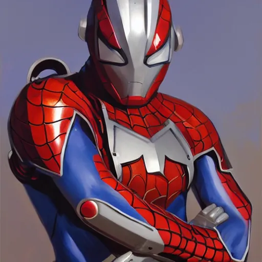 Prompt: greg manchess portrait painting of armored spiderman ultraman cyborg hybrid as overwatch character, medium shot, asymmetrical, profile picture, organic painting, sunny day, matte painting, bold shapes, hard edges, street art, trending on artstation, by huang guangjian and gil elvgren and sachin teng