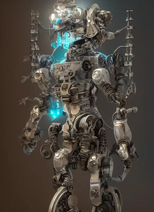 Image similar to extremely detailed robot warrior by James Jean, fantasy, global illumination, sub-surface scattering