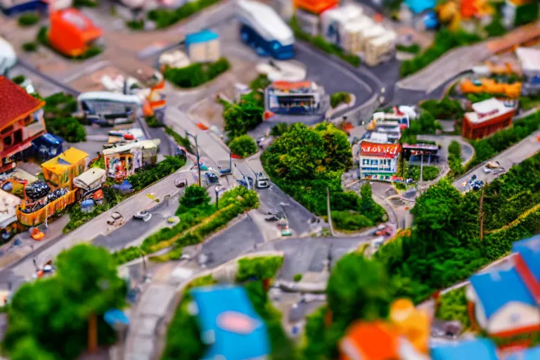 Image similar to miniature town made of sushi, tilt shift photography, diorama picture, 5 5 mm