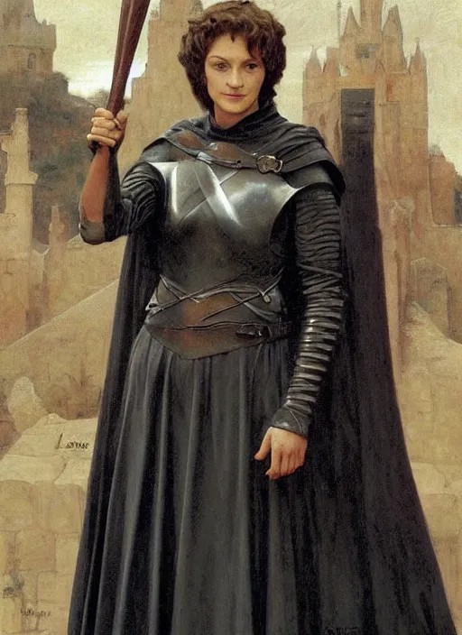 Image similar to minerva mcgonagall wearing medieval armour, game of thrones, bouguereau