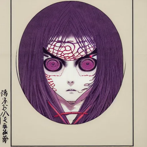 Image similar to prompt : portrait of muse soft light painted by takato yamamoto, purple rinnegan eyes, inspired by ninja anime, smooth face feature, intricate oil painting, high detail, sharp high detail, manga and anime