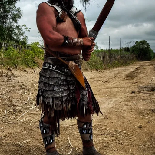 Prompt: photo of an amazon warrior with a giant axe