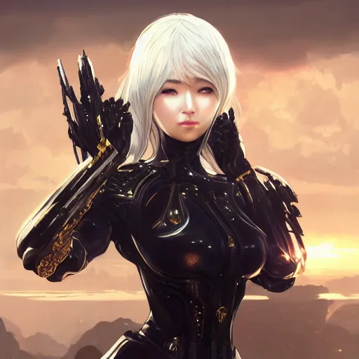 Prompt: ultra realistic illustration of android song hye - kyo, warframe, intricate, nier automata, sunset, golden hair, elegant, highly detailed, digital painting, artstation, concept art, smooth, sharp focus, illustration, art by artgerm and akihiko yoshida and alphonse mucha