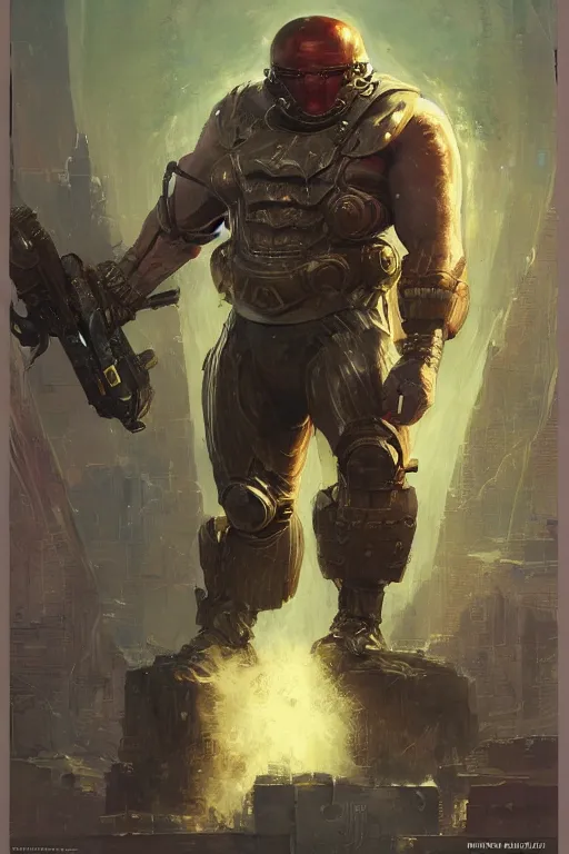 Image similar to pulp scifi fantasy illustration full body portrait marvel juggernaut martyn ford wearing helmet, by norman rockwell, jack kirby, bergey, craig mullins, ruan jia, jeremy mann, tom lovell, 5 0 s, astounding stories, amazing, fantasy, other worlds