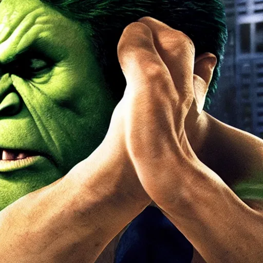 Image similar to steve carell as the incredible hulk, movie still