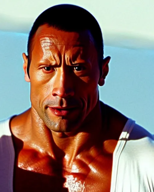 Image similar to Film still close-up shot of Dwayne Johnson in the movie Pulp Fiction. Photographic, photography