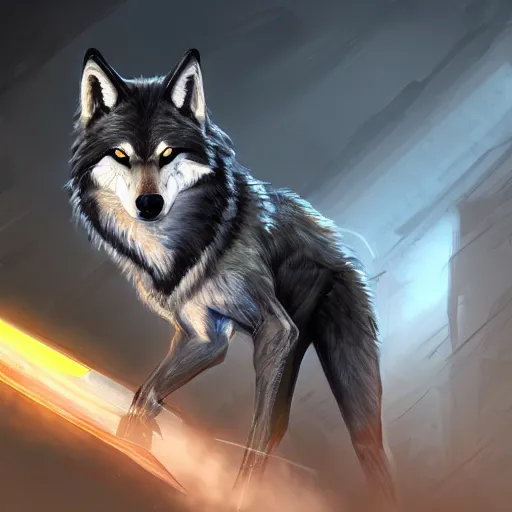 Prompt: a portrait of a wolf with carbon fiber armor and a knife sheathed on his hip, digital painting, furry fandom, furaffinity, detailed, professional, half - life 2, concept art