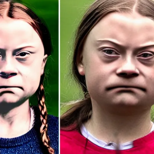 Image similar to greta thunberg displeased face, face swap with thomas tank engine