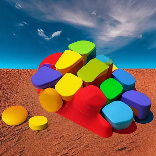 Image similar to baby toy shape building in the dessert, big scale