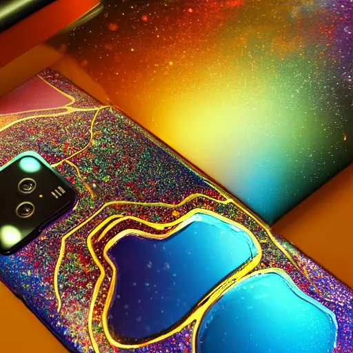 Image similar to galaxy s 2 1 ultra, paper - mache, cinematic, 4 k, spotlight, studio lighting, ray tracing global illumination, shiny, icy, ray tracing reflections, insanely detailed and intricate, hypermaximalist, elegant, ornate, hyper realistic, super detailed