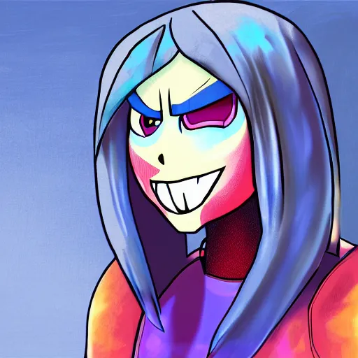 Prompt: digital painting of Undyne from the game Undertale