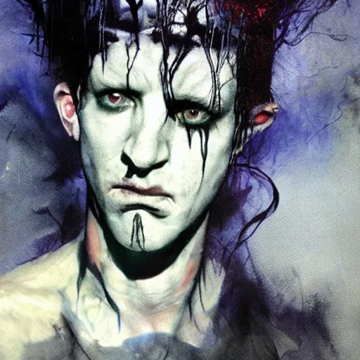 Prompt: gaunt ( the cure fan ) as dream from sandman, dim stars as eyes, by jeremy mann, by cedric peyravernay, by richard avedon, by dave mckean and ben templesmith, dramatic lightning, sadness, dark eye sockets, in the shadows, punk rock, gothic, high detailed, 8 k