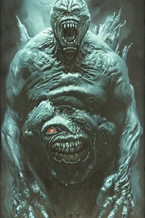 Image similar to eddie hall as extraterrestrial beast by jack kirby, norman rockwell, wayne barlow, sergey krasovskiy, zdzislaw beksinski, artstation creature