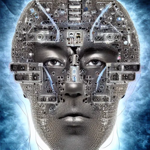 Image similar to lost in the mind of a quantum god head machine hyperdetailed surrealism