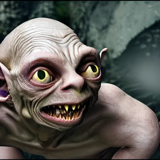 Image similar to Gollum from dmt realm , ultra realism, 4k,