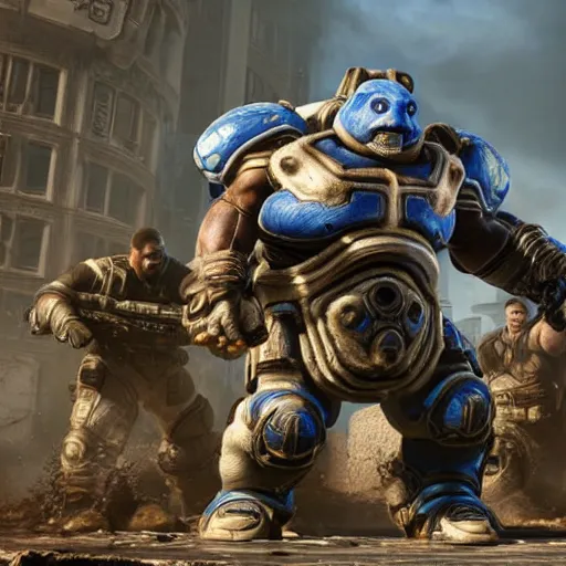 Image similar to Blastoise in gears of war, splash art, movie still, detailed face, photorealistic facial features, cinematic lighting, dramatic, octane render, long lens, shallow depth of field, bokeh, anamorphic lens flare, 8k, hyper detailed, 35mm film grain