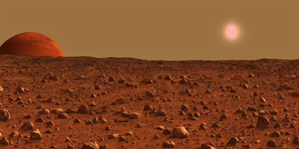 Image similar to Planet Mars rising on Earth's horizon, realistic photo, 8k.