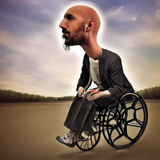 Image similar to man with wheel in head surreal