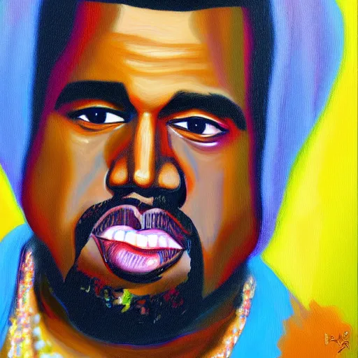 Prompt: Kanye west painting by bob ross 4k detail