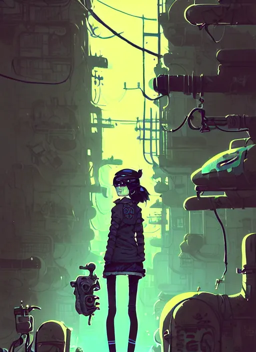 Image similar to highly detailed portrait of a sewer punk young lady by atey ghailan, james gilleard, by joe fenton, by greg rutkowski, by greg tocchini, by kaethe butcher, 4 k resolution, gradient yellow, black, brown and cyan color scheme, grunge aesthetic!!! ( ( dystopian graffiti tag wall in background ) )