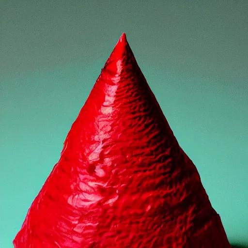 Prompt: a red cone sitting on top of a green cube