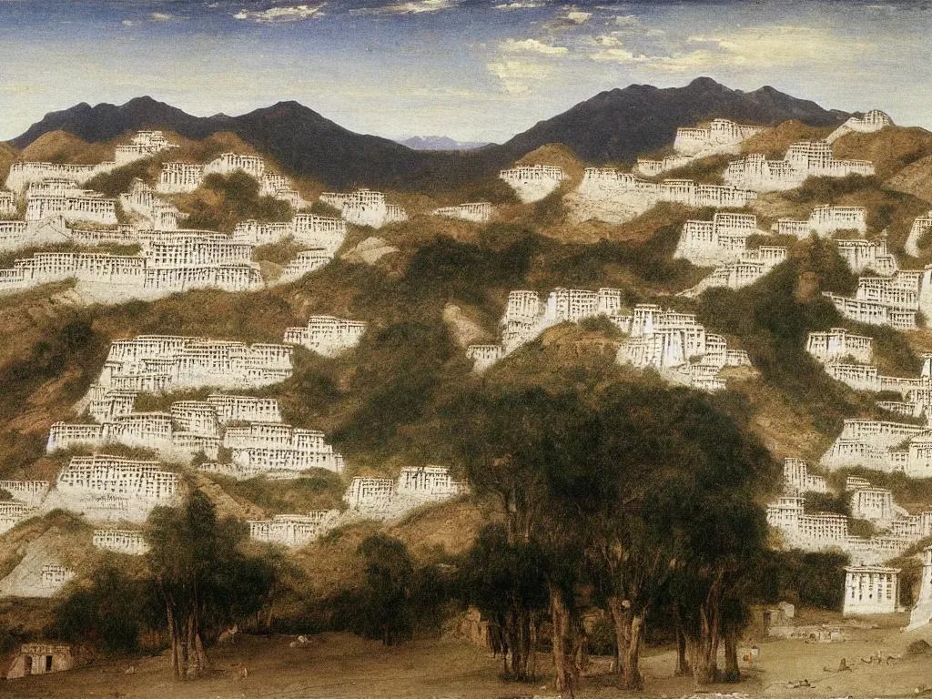 Prompt: View of the old Lhasa. Painting by Arnold Bocklin